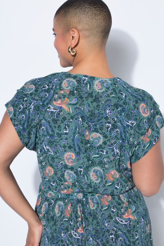 Robe maxi imprimé cachemire, cordon à nouer, coupe évasée