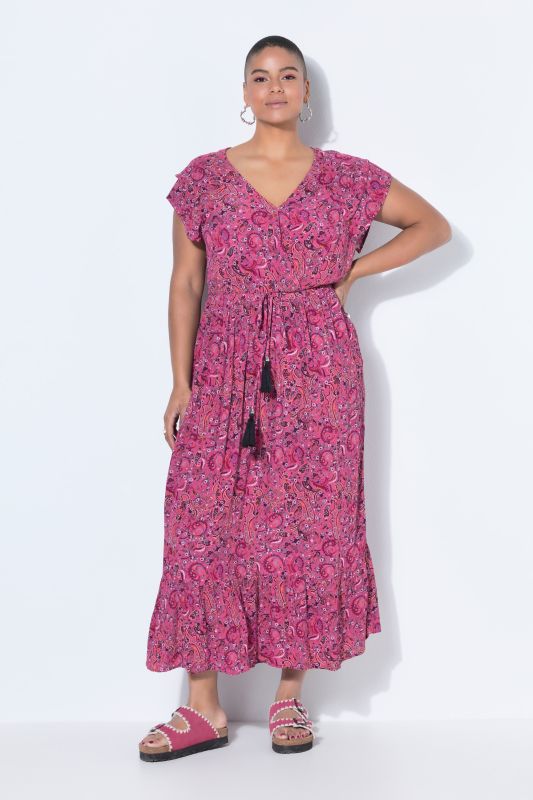 Robe maxi imprimé cachemire, cordon à nouer, coupe évasée