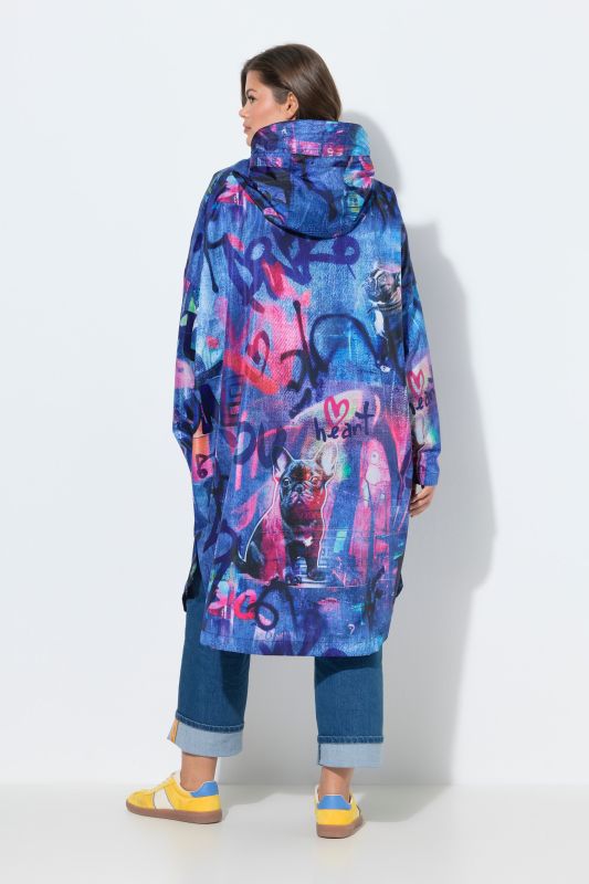 Poncho de pluie technique, modèle unisexe, capuche et imprimé coloré
