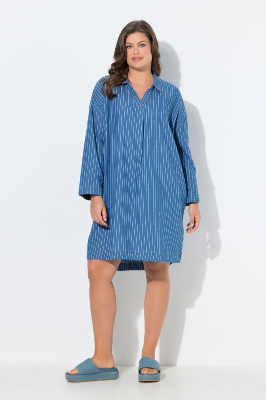 Robe rayée en denim, manches longues