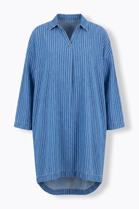 Robe rayée en denim, manches longues