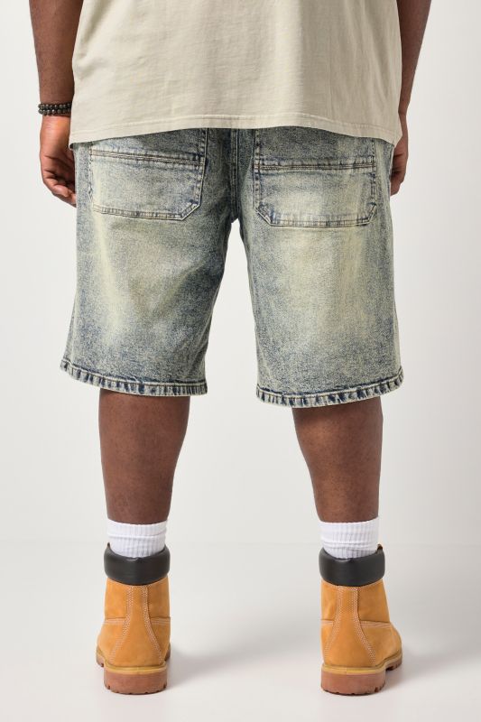 Bermuda STHUGE en dirty denim, 5 poches, coupe Baggy Fit ultra-large - jusqu'à la taille 74