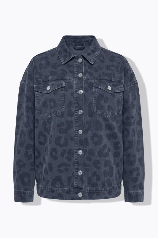 Veste en jean oversize, denim gris à motif léopard