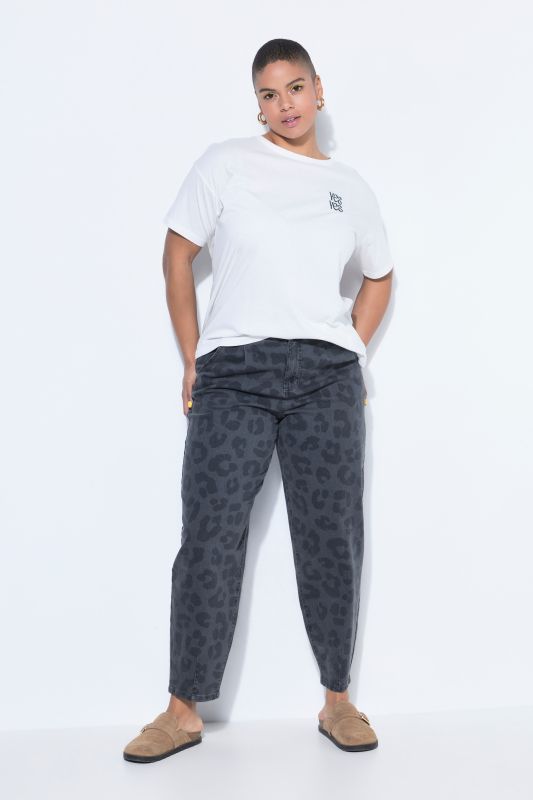 Jean ballon large à taille haute et motif léopard