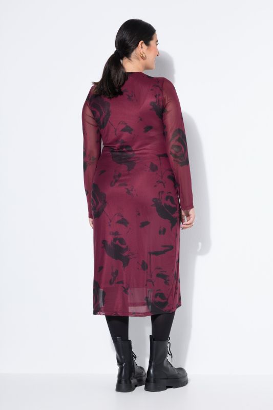 Robe maxi en mesh à motif, coupe slim à manches longues