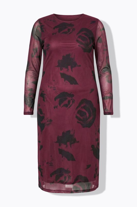 Robe maxi en mesh à motif, coupe slim à manches longues