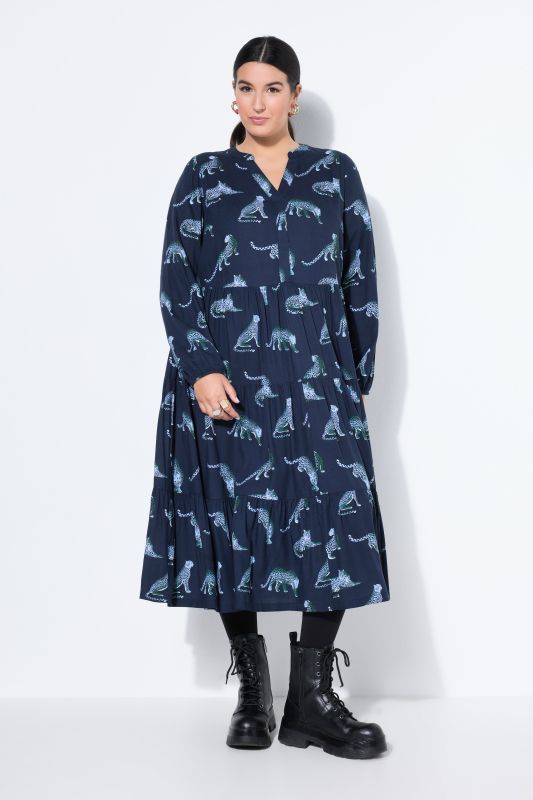 Robe maxi avec volants, décolleté en V et imprimé léopards