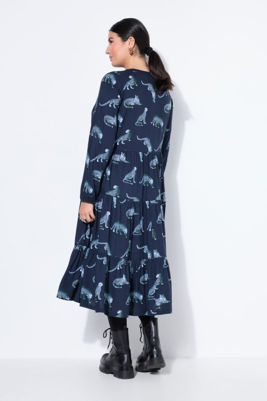 Robe maxi avec volants, décolleté en V et imprimé léopards