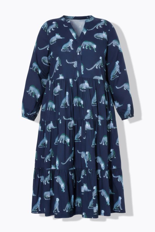 Robe maxi avec volants, décolleté en V et imprimé léopards