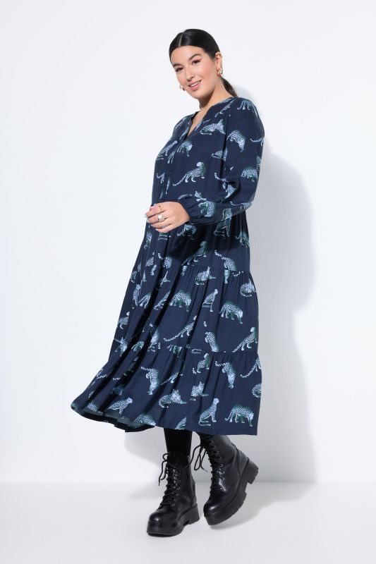 Robe maxi avec volants, décolleté en V et imprimé léopards