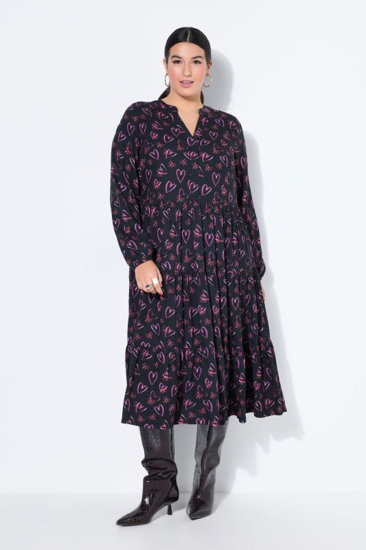 Robe maxi avec volants, col en V, nœuds et cœurs