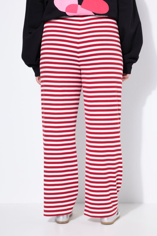 Pantalon large à rayures, taille mi-haute, en jersey côtelé