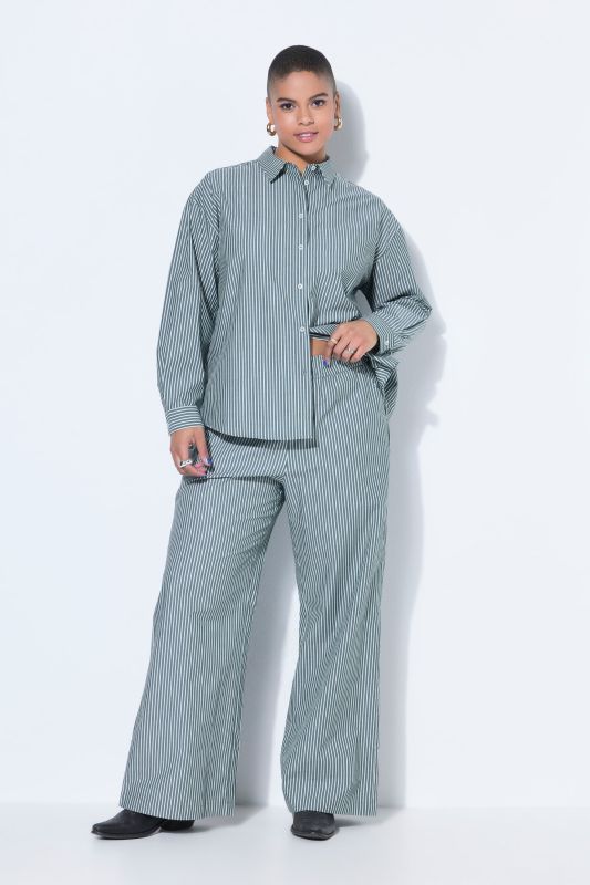 Pantalon large à taille élastique, rayures et étiquette