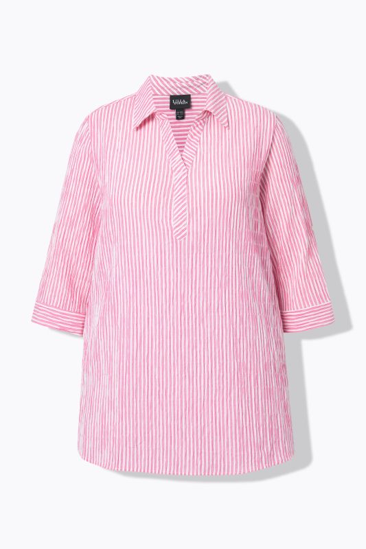 Chemisier rayé, col chemise et manches longues, coupe évasée