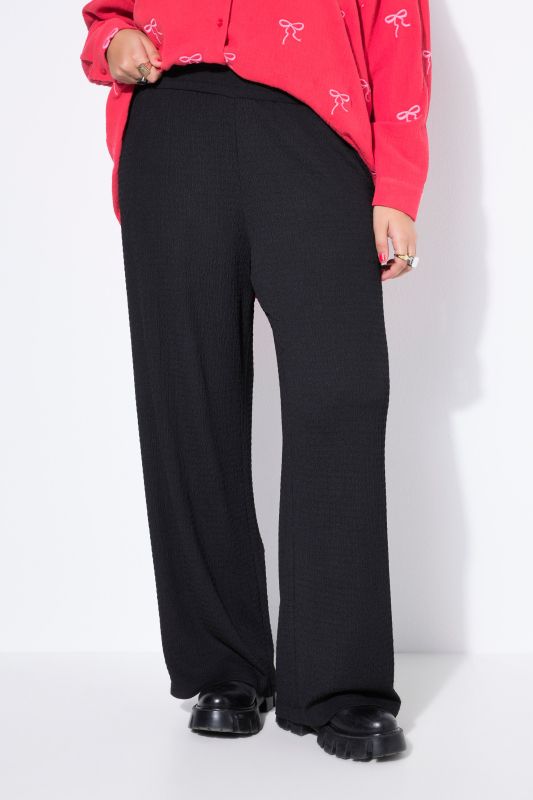 Pantalon large à taille élastique, tissu texturé