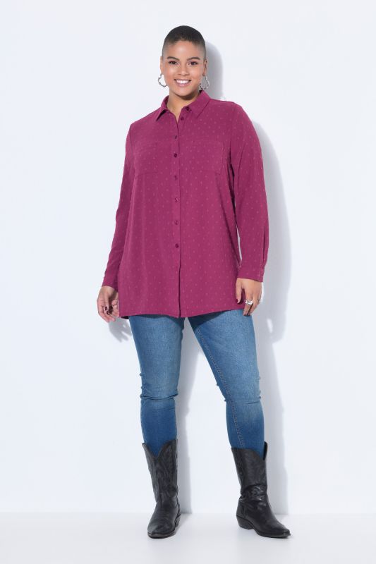 Chemisier droit à manches longues et pois texturés