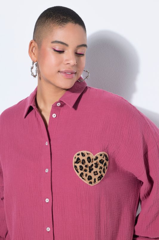 Chemisier oversize en mousseline, patch cœur