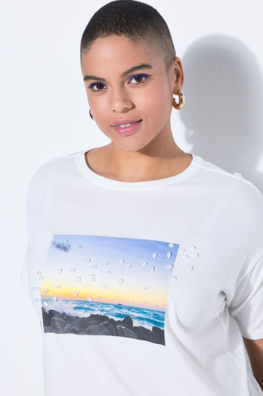 T-shirt oversize, imprimé photo et perles fantaisie