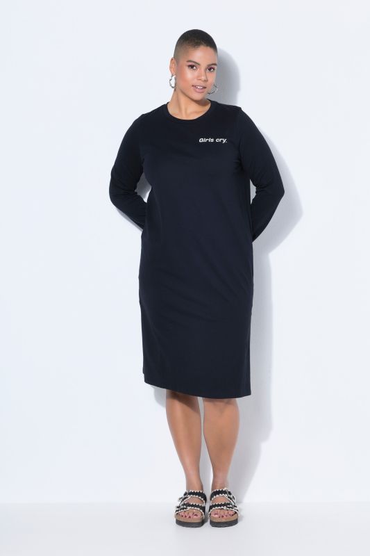 Robe évasée en jersey, coupe midi à manches longues, imprimé arc