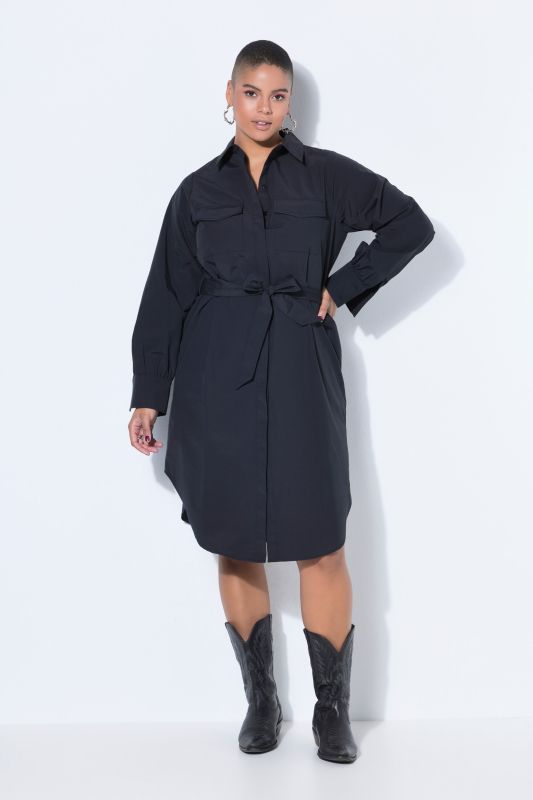 Robe chemisier cintrée, mi-longueur, ceinture nouée