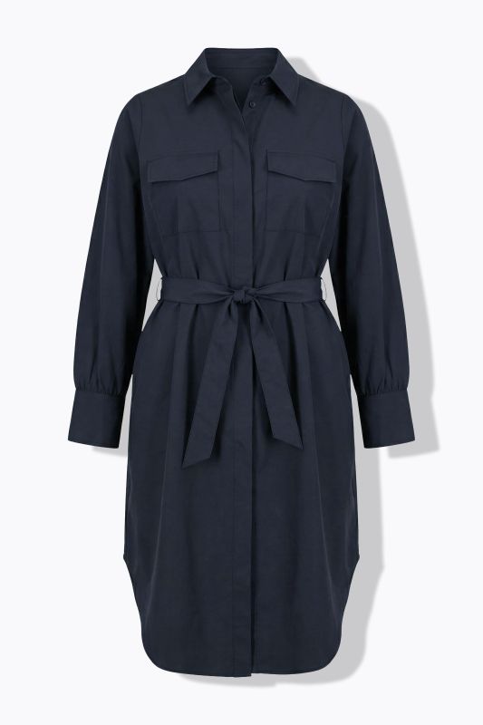 Robe chemisier cintrée, mi-longueur, ceinture nouée