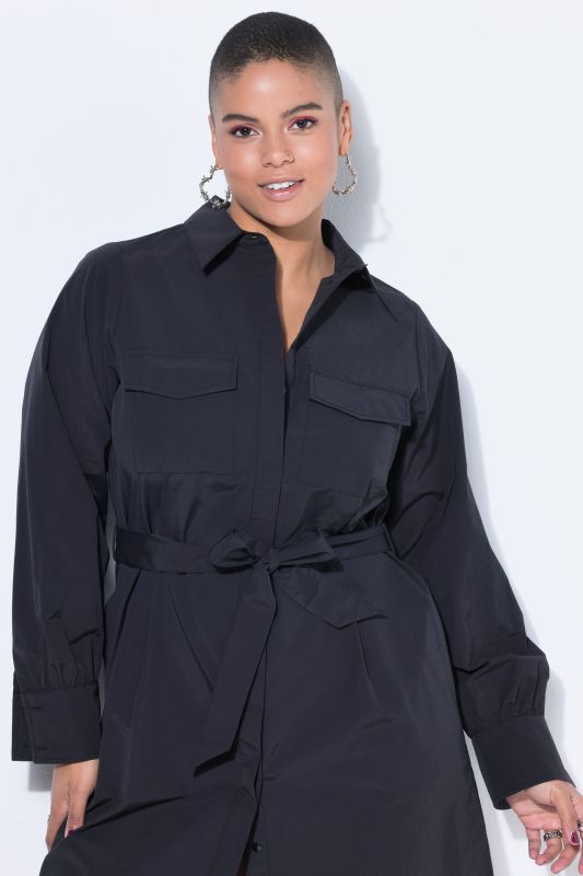 Robe chemisier cintrée, mi-longueur, ceinture nouée