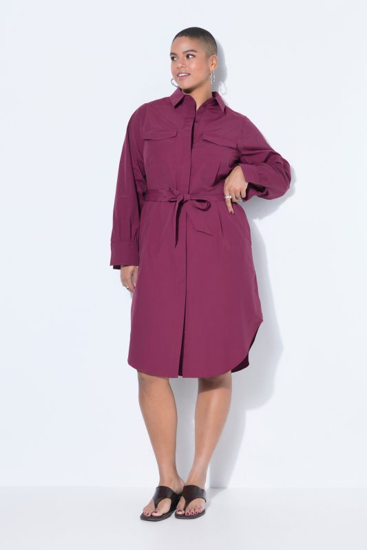 Robe chemisier cintrée, mi-longueur, ceinture nouée