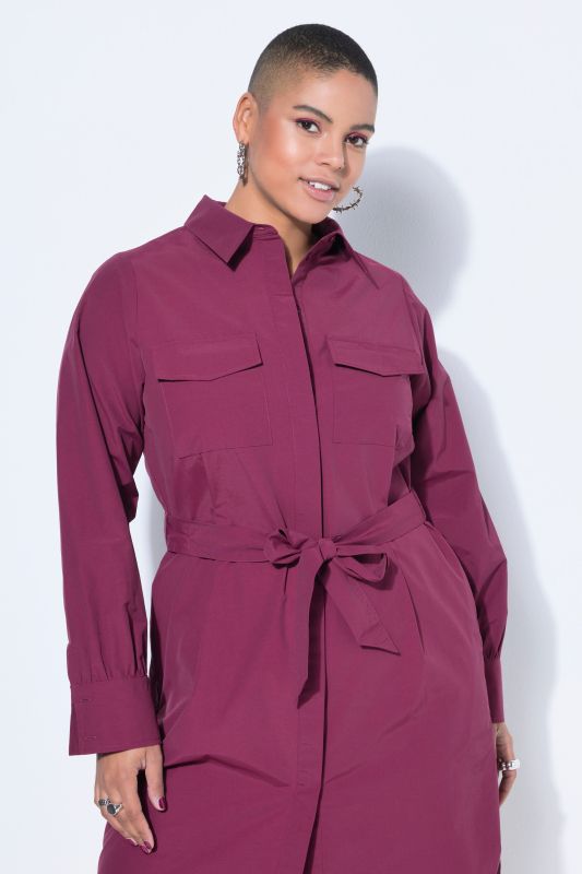 Robe chemisier cintrée, mi-longueur, ceinture nouée