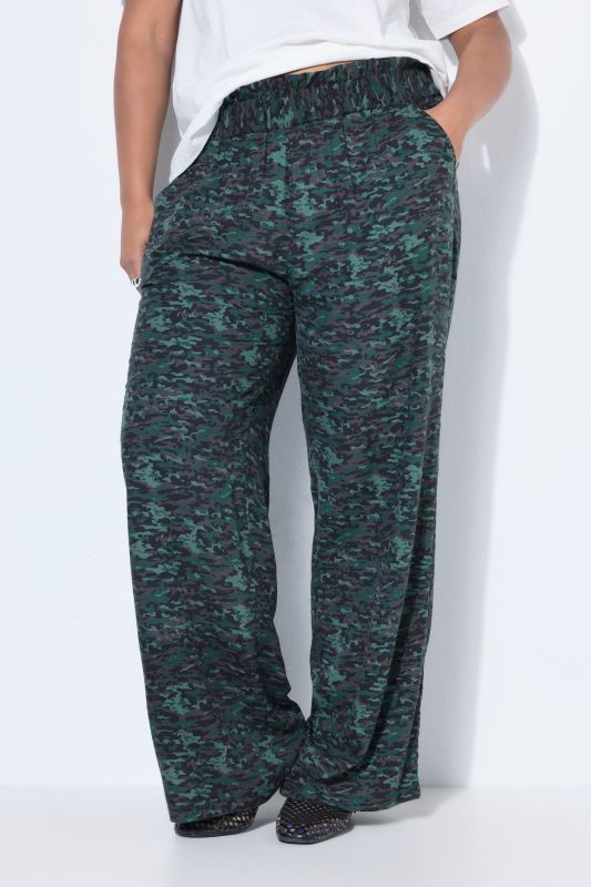 Pantalon large à taille haute et motif camouflage