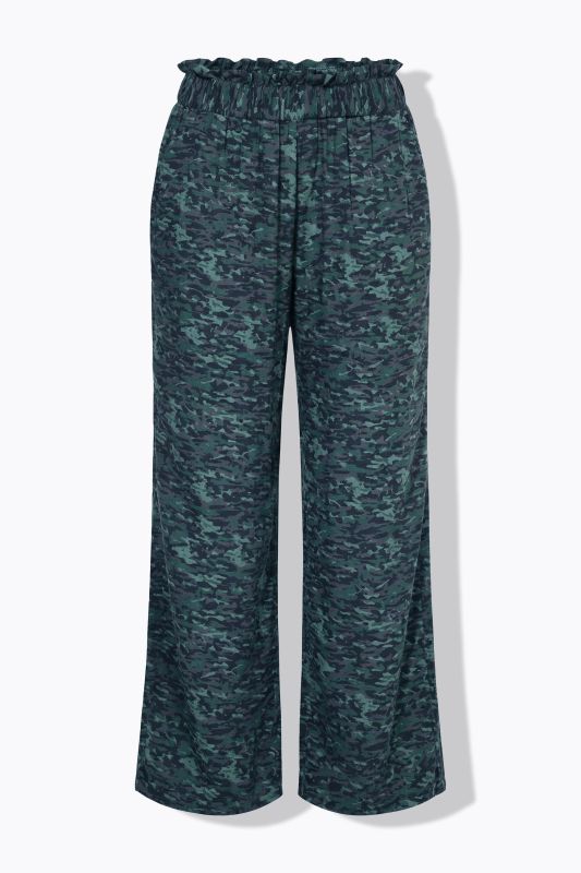 Pantalon large à taille haute et motif camouflage