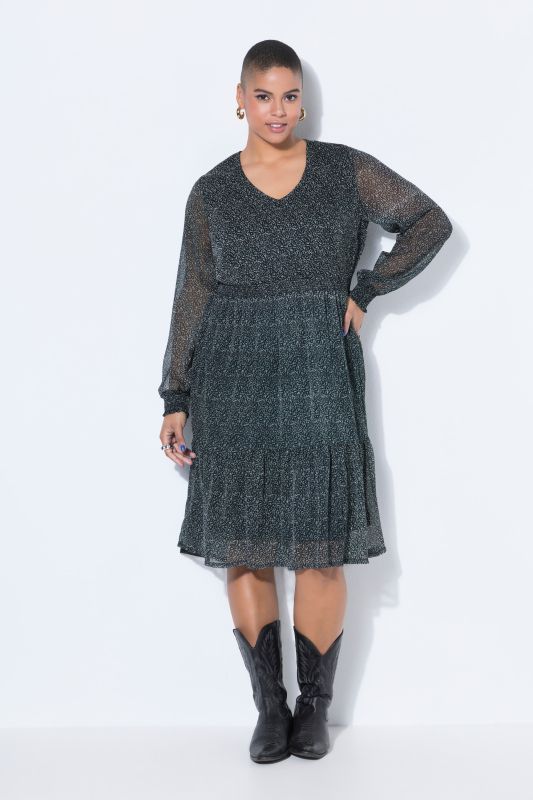 Robe midi évasée, doublure et micro-motif