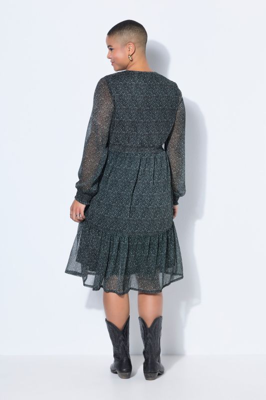 Robe midi évasée, doublure et micro-motif