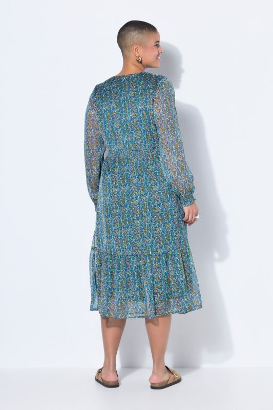 Robe maxi évasée agrémentée d'un imprimé avec du fil scintillant, volant à la base