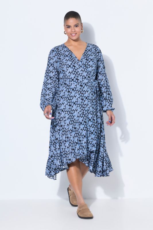 Robe portefeuille maxi, coupe évasée, motif all-over et fond de robe en jersey