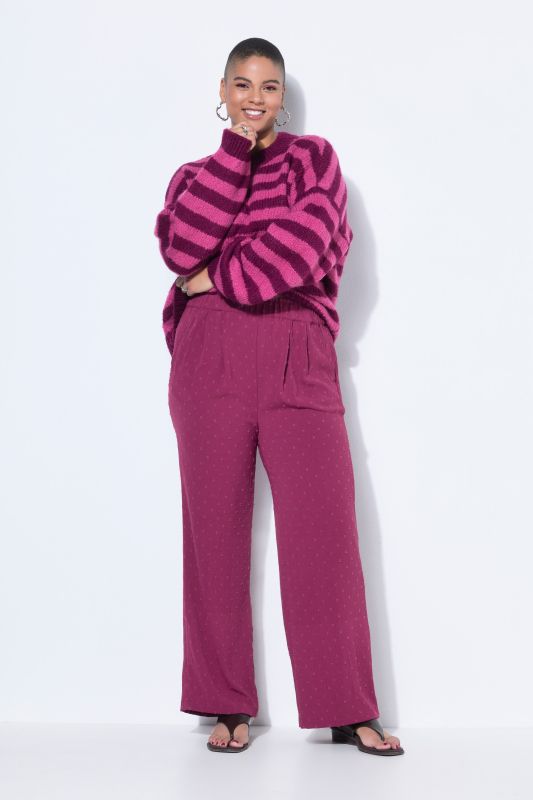 Pantalon large à taille haute, texture à pois