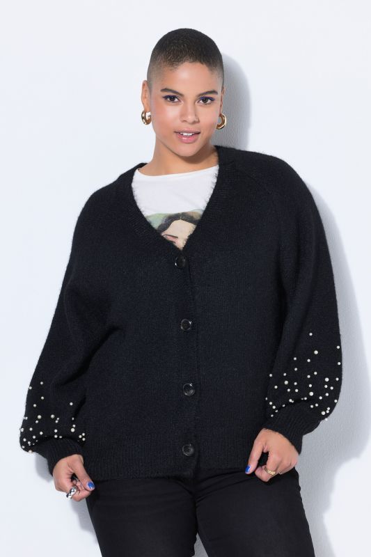Cardigan oversize à manches ballon avec des perles fantaisie