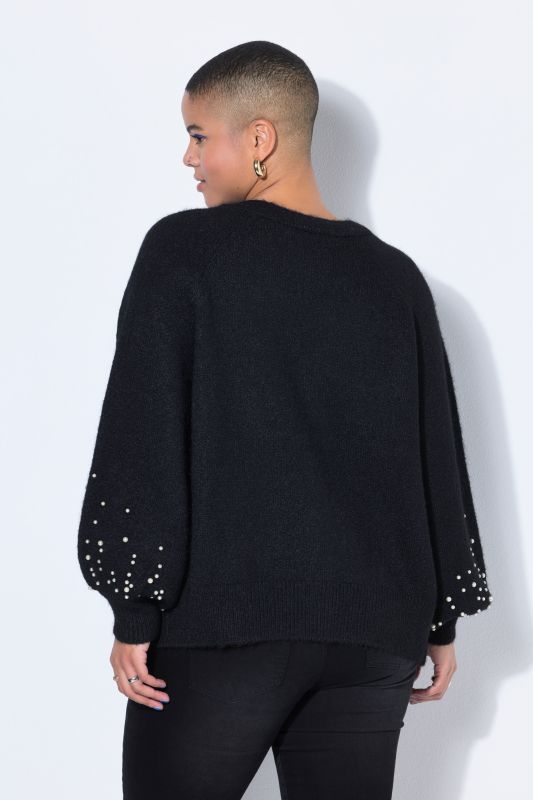 Cardigan oversize à manches ballon avec des perles fantaisie