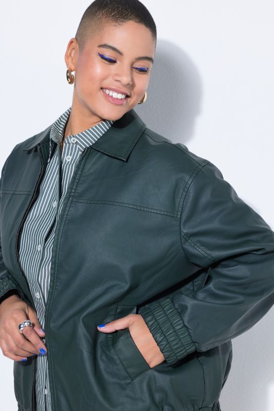 Blouson oversize, coupe boxy et matière PU à effet usé