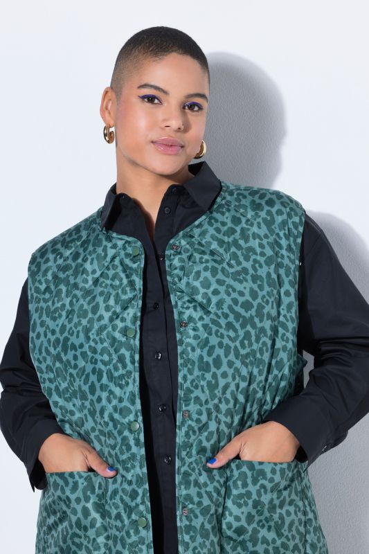 Gilet matelassé léger, coupe oversize et motif léopard
