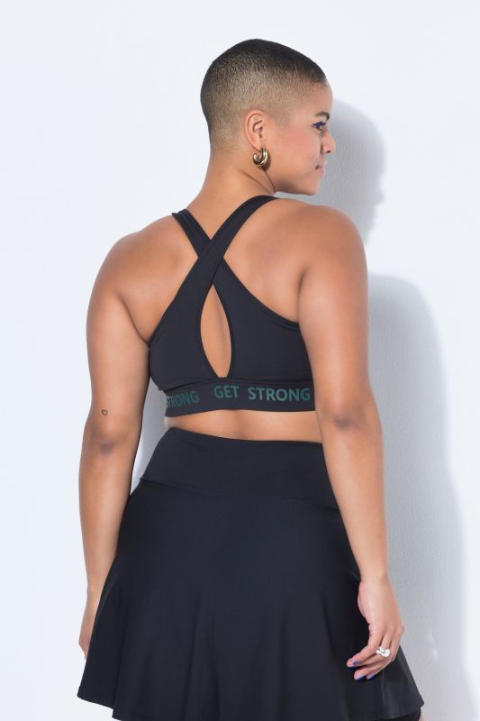 Brassière de sport à bretelles croisées dans le dos, doublure en mesh et message Get Strong