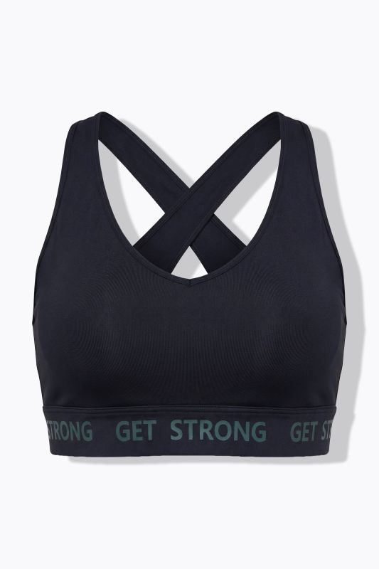 Brassière de sport à bretelles croisées dans le dos, doublure en mesh et message Get Strong