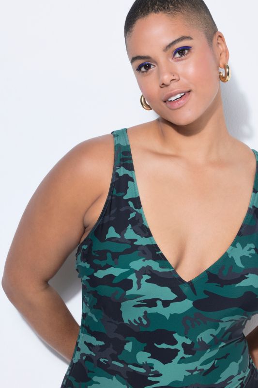 Maillot de bain sculptant à motif camouflage, cordon à froncer et bonnets souples