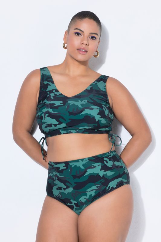 Haut de bikini à motif camouflage, cordons à froncer et bonnets souples