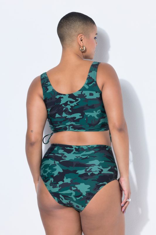 Haut de bikini à motif camouflage, cordons à froncer et bonnets souples