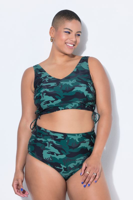 Bas de bikini sculptant style shorty à taille haute et imprimé camouflage