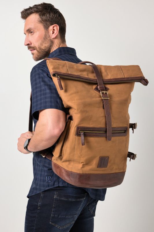 Sac à dos déperlant, en toile cirée et cuir végétal