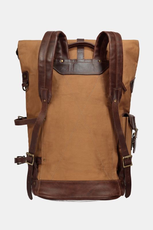 Sac à dos déperlant, en toile cirée et cuir végétal