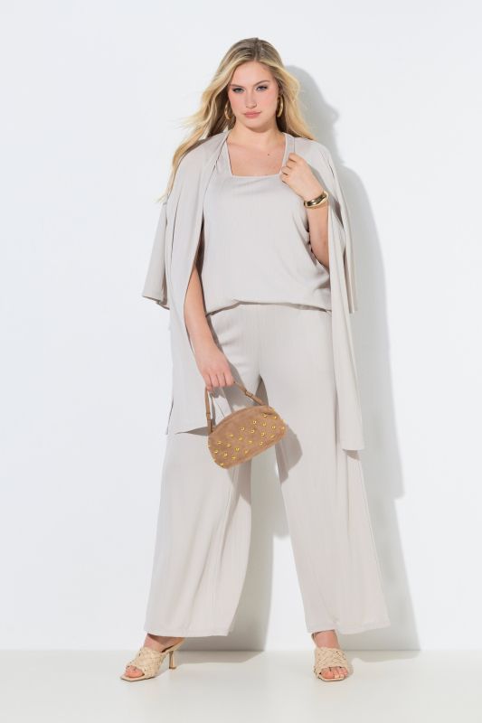 Pantalon Mary, coupe Marlene, jersey bord-côte, jambe large et taille élastique