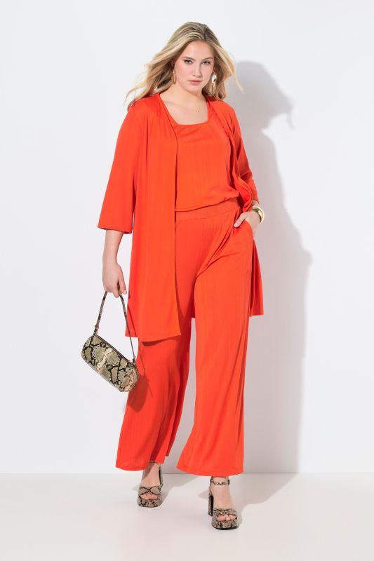 Pantalon Mary, coupe Marlene, jersey bord-côte, jambe large et taille élastique