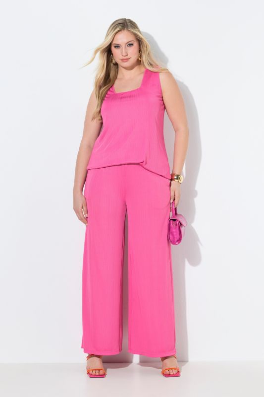 Pantalon Mary, coupe Marlene, jersey bord-côte, jambe large et taille élastique